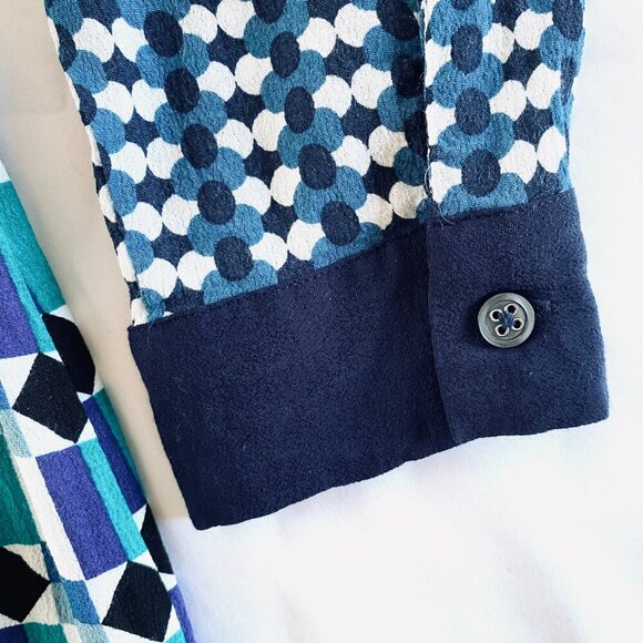 Anthropologie Maeve mini shirt dress Womens 6 geometric blue white preppy spring - Picture 9 of 11